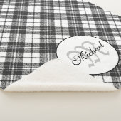 Tartan pattern Christmas Schwarz-weiß Monogram Sherpadecke (3/4)