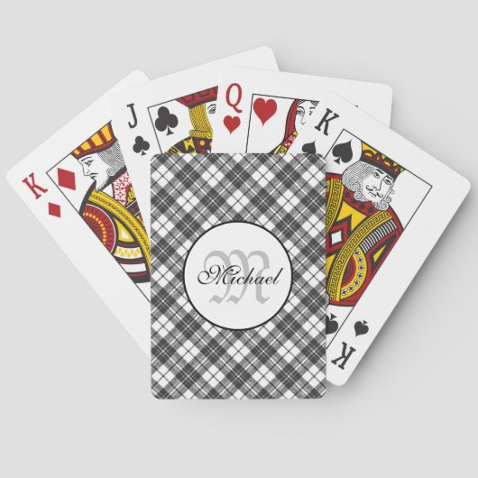 Tartan pattern Christmas Schwarz-weiß Monogram Spielkarten (Rückseite)