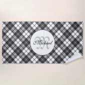 Tartan pattern Christmas Schwarz-weiß Monogram Strandtuch (Vorderseite)