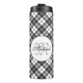 Tartan pattern Christmas Schwarz-weiß Monogram Thermosbecher (Vorderseite)