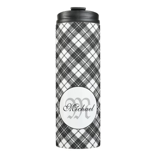 Tartan pattern Christmas Schwarz-weiß Monogram Thermosbecher (Vorderseite)