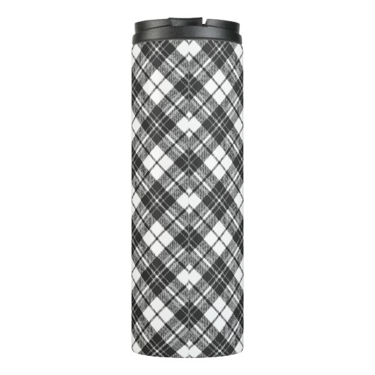 Tartan pattern Christmas Schwarz-weiß Monogram Thermosbecher (Rückseite)