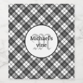 Tartan pattern Christmas Schwarz-weiß Monogram Weinetikett (Einzelnes Label)