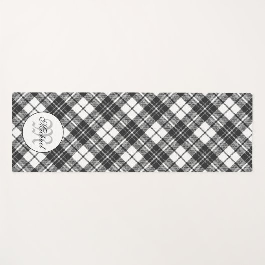 Tartan pattern Christmas Schwarz-weiß Monogram Yogamatte (Vorderseite (Horizontal))