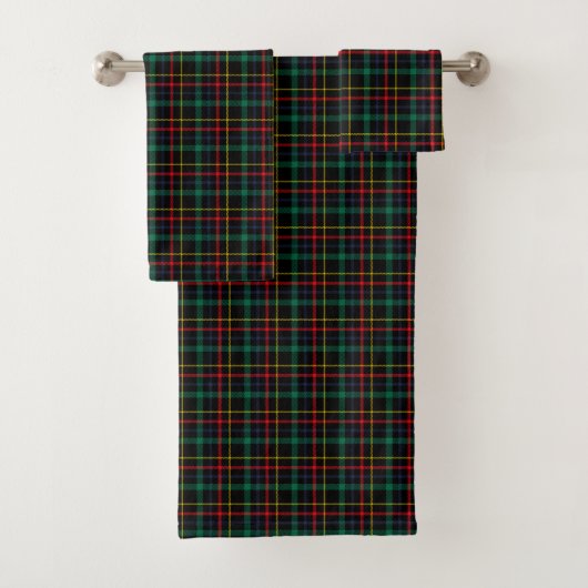Tartan-patterned towel set with red, green, blue (Insitu)