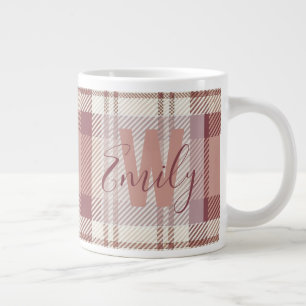 Tartan Pink Cream Monogram Jumbo-Tasse