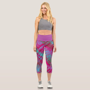 Tartan Pink Lila Aqua Karierte Lila Westband Capri Leggings