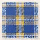 Tartan Plaid Blue and Yellow Glass Drinks Coaster Glasuntersetzer (Vorderseite)