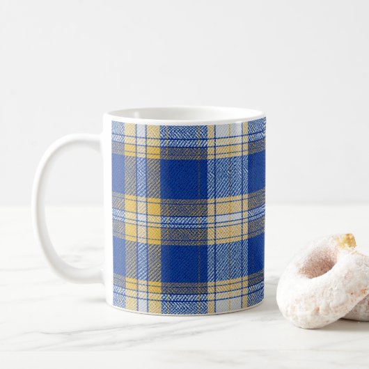 Tartan Plaid Blue and Yellow  Kaffeetasse (Mit Donut)