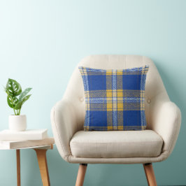 Tartan Plaid Blue and Yellow Throw Cushion Kissen