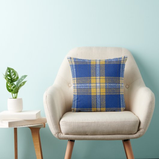 Tartan Plaid Blue and Yellow Throw Cushion Kissen (Stuhl )
