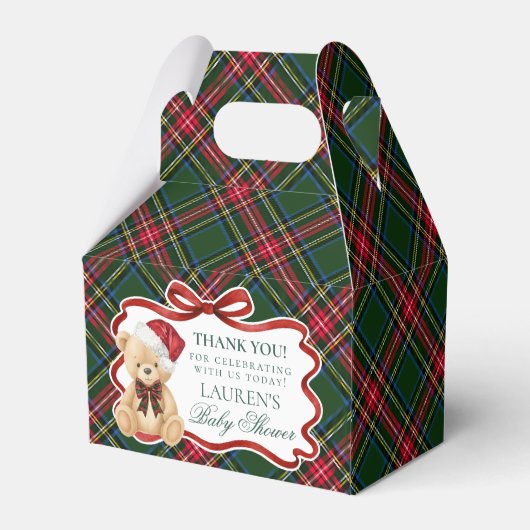 Tartan Plaid Christmas Bear Baby Shower Favor Box Geschenkschachtel (Rückseite)