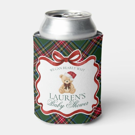 Tartan Plaid Christmas Bear Baby Shower Favor Dosenkühler (Kanne Vorderseite)