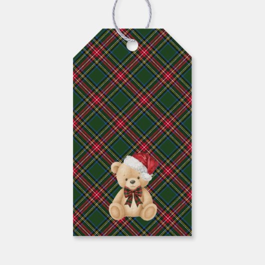 Tartan Plaid Christmas Bear Baby Shower Favors Geschenkanhänger (Rückseite)