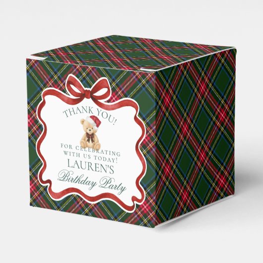 Tartan Plaid Christmas Bear Birthday Favor Box Geschenkschachtel (Vorderseite)
