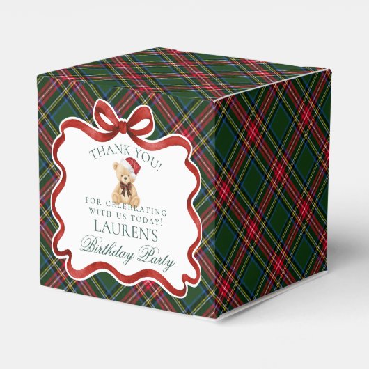 Tartan Plaid Christmas Bear Birthday Favor Box Geschenkschachtel (Rückseite)