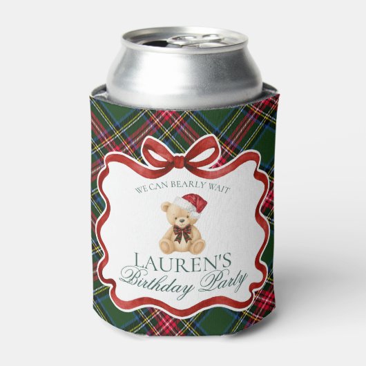 Tartan Plaid Christmas Bear Birthday Party Favor Dosenkühler (Kanne Vorderseite)
