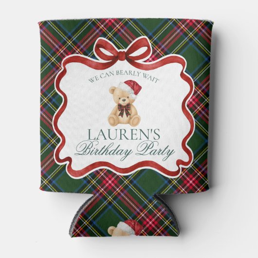 Tartan Plaid Christmas Bear Birthday Party Favor Dosenkühler (Vorderseite)