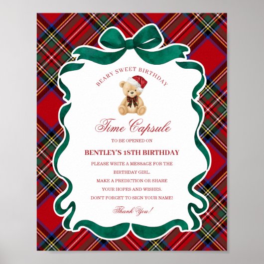 Tartan Plaid Christmas Bear Birthday Time Capsule Poster (Vorne)
