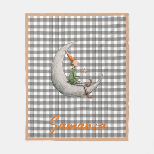 Tartan plaid christmas elf grey white name fleecedecke (Vorderseite)