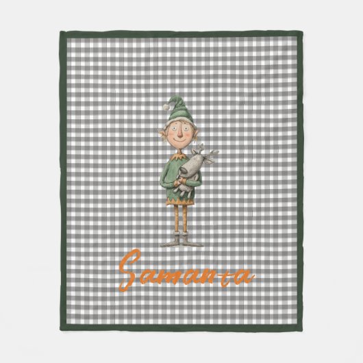 Tartan plaid christmas elf reideer grey white name fleecedecke (Vorderseite)