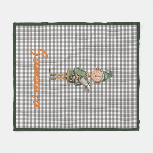 Tartan plaid christmas elf reideer grey white name fleecedecke (Vorderseite (Horizontal))