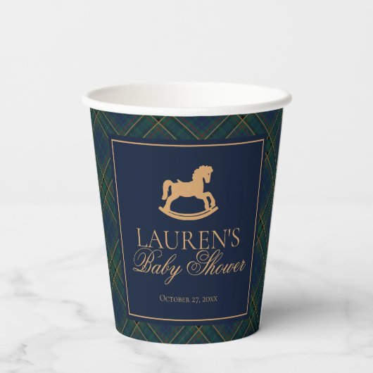 Tartan Plaid Classic Rocking Horse Baby Shower Pappbecher (Rückseite)