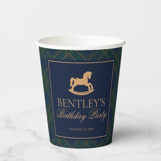 Tartan Plaid Classic Rocking Horse Birthday Pappbecher (Rückseite)