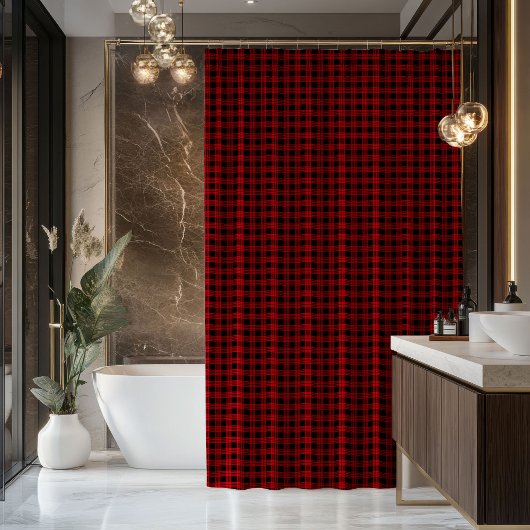 Tartan Plaid Curtain Red Black Gift for Couple Duschvorhang