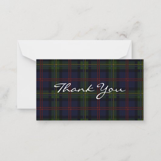 Tartan Plaid Malcolm Script Danke Mitteilungskarte (Vorderseite)