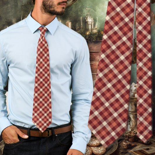 Tartan Plaid Maroon and Cream Design Krawatte