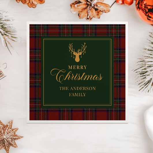 Tartan Plaid Merry Christmas Family Napkins Serviette