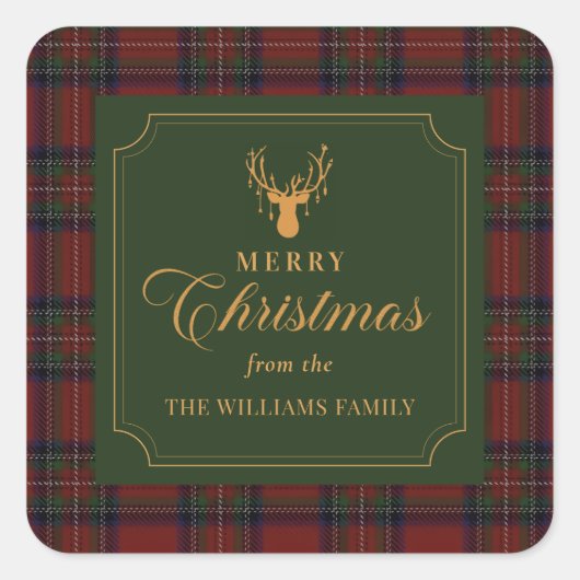 Tartan Plaid Merry Christmas Family Sticker  (Vorderseite)
