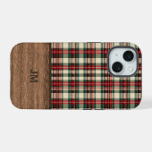 Tartan Plaid Phone Case with Wood Monogram iPhone 15 Hülle (Rückseite (Horizontal))