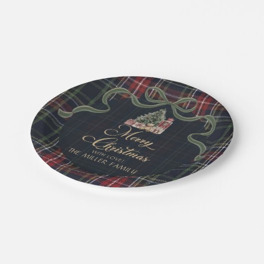 Tartan Plaid Preppy Christmas Party Paper Plates Pappteller (Schrägansicht)