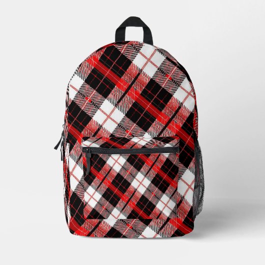Tartan Plaid Red and Black Backpack Bedruckter Rucksack (Vorderseite)