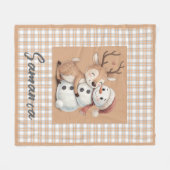 Tartan plaid reindeer snowman beige name fleecedecke (Vorderseite (Horizontal))