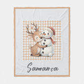Tartan plaid reindeer snowman orange beige name fleecedecke (Vorderseite)