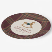 Tartan Plaid Rocking Horse Baby Shower Pappteller (Schrägansicht)