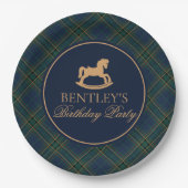 Tartan Plaid Rocking Horse Birthday Party Pappteller (Vorderseite)