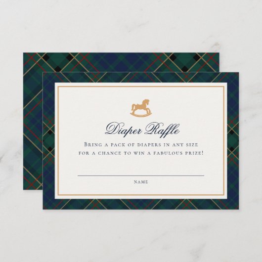 Tartan Plaid Rocking Horse Diaper Raffle Card Begleitkarte (Vorne/Hinten)