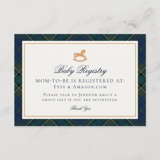 Tartan Plaid Vintage Rocking Horse Registry Begleitkarte (Vorderseite)