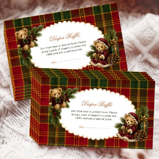 Tartan Plaid Weihnachts-Teddybär-Windel-Raffel Begleitkarte
