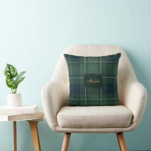 Tartan-Polo-Kariert Vintage-Monogramm Dunkelgrün Kissen