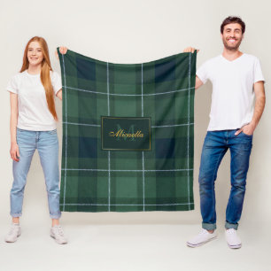 Tartan-Polo-Karodeck Vintage-Monogramm Dunkelgrün Fleecedecke