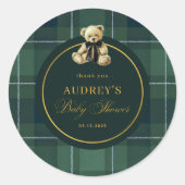 Tartan Polo Plaid Teddy Bear Baby Shower Thank You Runder Aufkleber (Vorderseite)