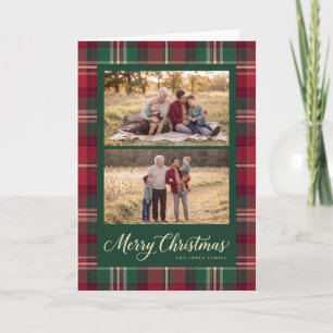 Tartan-Rand-Zwei-Fotos-Frohe-Weihnachten Feiertagskarte