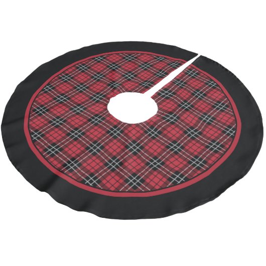 Tartan Red and Black Kariert Tree Skirt Polyester Weihnachtsbaumdecke (Schrägansicht)