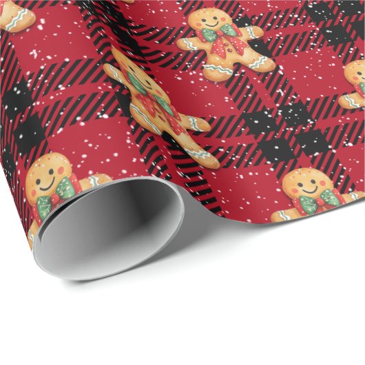 Tartan Red Black Gingerbrot Schneefall Weihnachten Geschenkpapier (Rolleneckpunkt)