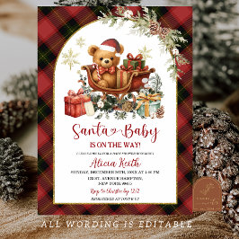 Tartan Red Christmas Santa Bear Baby Shower  Einladung